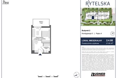 Rzut - Mieszkanie na sprzedaż 1 pokój o powierzchni 27,65 m² - numer 2.4.08 w Rytelska