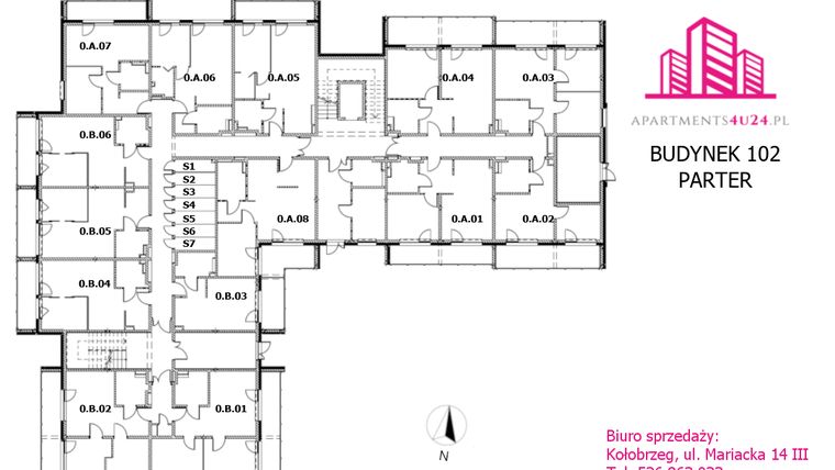 Rzut - Mieszkanie na sprzedaż 2 pokoje o powierzchni 44,63 m² - numer 0.A.4 w Apartamenty 100 m do plaży - etap IV