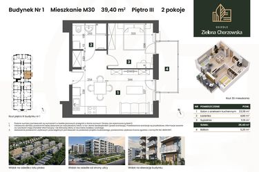 Rzut - Mieszkanie na sprzedaż 2 pokoje o powierzchni 39,4 m² - numer B1.M30 w Osiedle Zielona Chorzowska