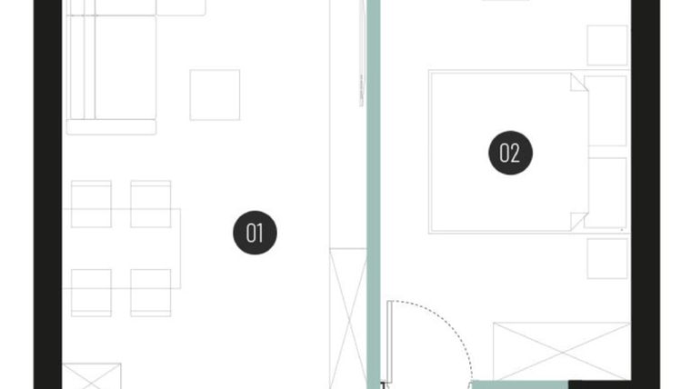 Rzut - Mieszkanie na sprzedaż 2 pokoje o powierzchni 41,91 m² - numer M29 w Atrium House