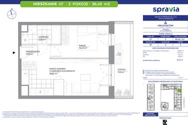 Rzut - Mieszkanie na sprzedaż 2 pokoje o powierzchni 36,49 m² - numer B1_47 w Architektów