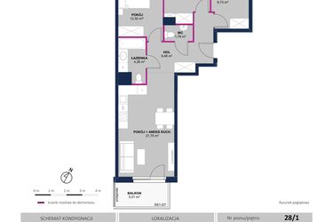 Rzut - Mieszkanie na sprzedaż 4 pokoje o powierzchni 67,5 m² - numer 176 w Moja Północna Etap III