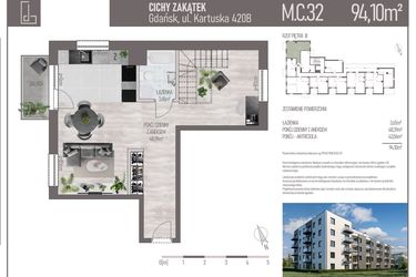 Rzut - Mieszkanie na sprzedaż 4 pokoje o powierzchni 94,18 m² - numer M.C.32 w Cichy Zakątek
