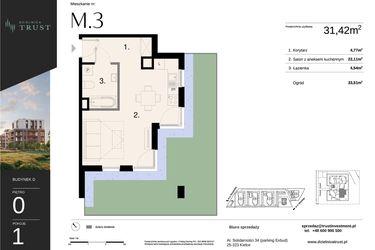 Rzut - Mieszkanie na sprzedaż 1 pokój o powierzchni 31,42 m² - numer D - M.3 w Dzielnica Trust
