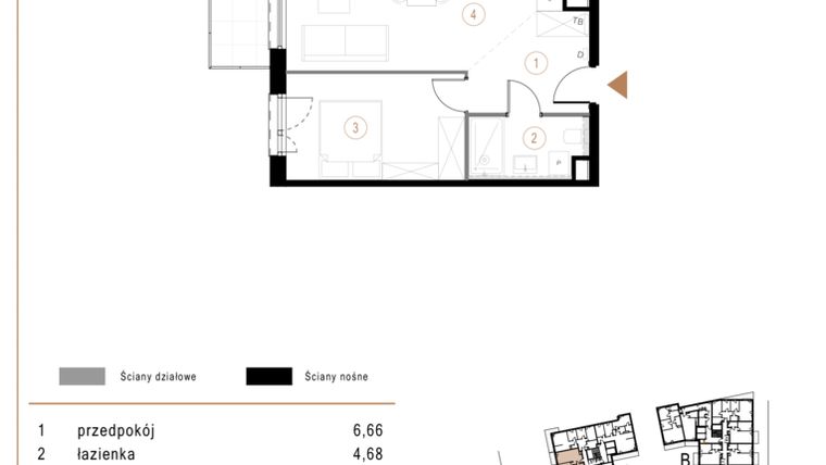 Rzut - Mieszkanie na sprzedaż 2 pokoje o powierzchni 46,35 m² - numer A18 w Osiedle Józefowska