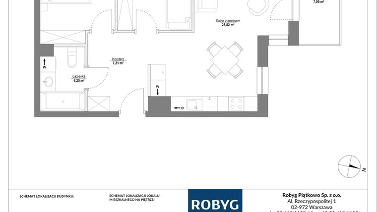 Rzut - Mieszkanie na sprzedaż 3 pokoje o powierzchni 58,58 m² - numer 1M01 w Piątkowo Residence