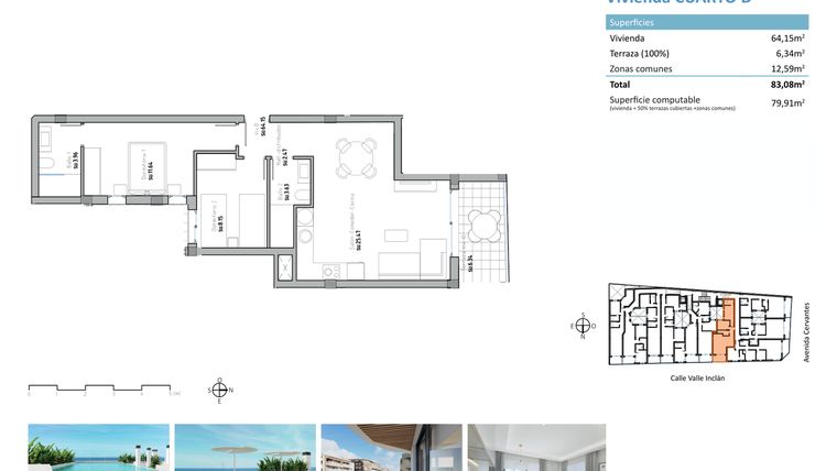 Rzut - Mieszkanie na sprzedaż 2 pokoje o powierzchni 79,91 m² - numer D w Apartamenty w Guardamar del Segura - 17229558