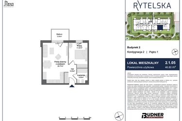 Rzut - Mieszkanie na sprzedaż 2 pokoje o powierzchni 46,8 m² - numer 2.1.05 w Rytelska