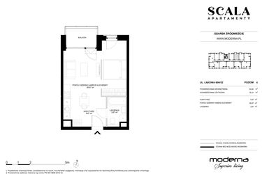 Rzut - Mieszkanie na sprzedaż 1 pokój o powierzchni 35,9 m² - numer H-52 (N) w Scala