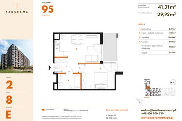 Rzut - Mieszkanie na sprzedaż 2 pokoje o powierzchni 41,01 m² - numer E95 w Panorama Struga