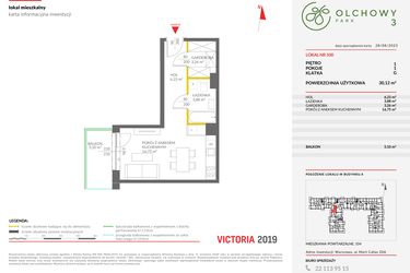Rzut - Mieszkanie na sprzedaż 1 pokój o powierzchni 30,12 m² - numer 100 w Olchowy Park III