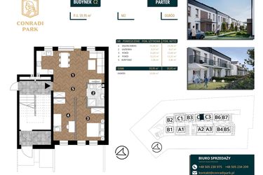 Rzut - Mieszkanie na sprzedaż 3 pokoje o powierzchni 59,95 m² - numer C2.M2 w Conradi Park etap II i III