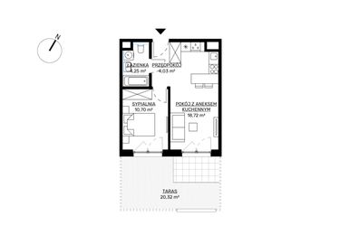 Rzut - Mieszkanie na sprzedaż 2 pokoje o powierzchni 37,7 m² - numer M32 w KWADRAT etap 2