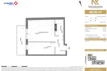Rzut - Mieszkanie na sprzedaż 2 pokoje o powierzchni 48 m² - numer A.2.15 w Nowa Krakowska