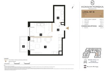 Rzut - Mieszkanie na sprzedaż 2 pokoje o powierzchni 43,98 m² - numer 18 w Konwiktorska Residence