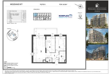 Rzut - Mieszkanie na sprzedaż 1 pokój o powierzchni 64,08 m² - numer M77 w Dzielnica Kielczanka etap III