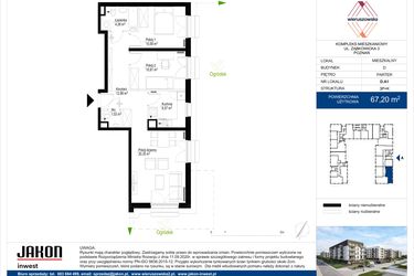 Rzut - Mieszkanie na sprzedaż 3 pokoje o powierzchni 67,2 m² - numer D.A1 w Wieruszowska D