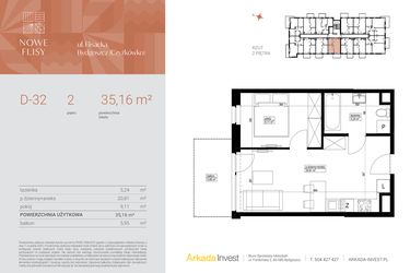 Rzut - Mieszkanie na sprzedaż 2 pokoje o powierzchni 35,16 m² - numer M32_NF.d w Nowe Flisy II