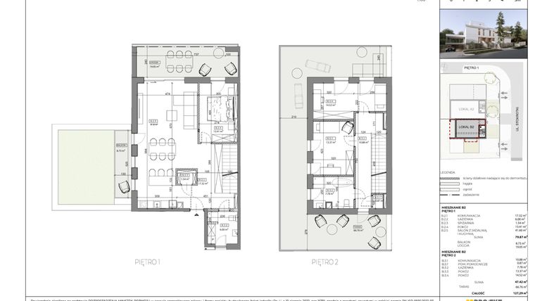 Rzut - Mieszkanie na sprzedaż 4 pokoje o powierzchni 127,29 m² - numer B2 w Stokrotki Koncept