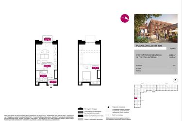 Rzut - Mieszkanie na sprzedaż 1 pokój o powierzchni 43,24 m² - numer G2.109 w Fuzja Lofty
