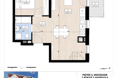 Rzut - Mieszkanie na sprzedaż 2 pokoje o powierzchni 60,21 m² - numer B4/3/39 w MONTANO