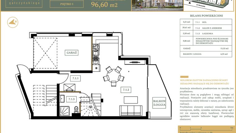 Rzut - Mieszkanie na sprzedaż 5 pokoi o powierzchni 96,6 m² - numer M13 w Apartamenty Gałczyńskiego