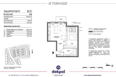 Rzut - Mieszkanie na sprzedaż 2 pokoje o powierzchni 46,66 m² - numer 8.21 w Trimare
