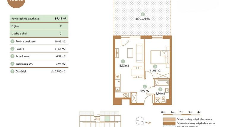 Rzut - Mieszkanie na sprzedaż 2 pokoje o powierzchni 39,45 m² - numer D2-P w Fauna