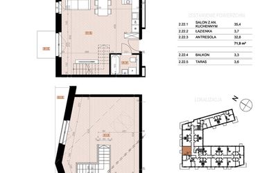 Rzut - Mieszkanie na sprzedaż 2 pokoje o powierzchni 71,8 m² - numer 222 w Szczecińska 20