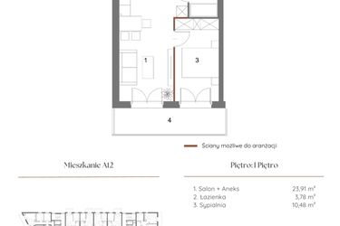 Rzut - Mieszkanie na sprzedaż 2 pokoje o powierzchni 38,75 m² - numer A12 w Dąbrowskiego 9