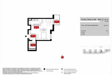 Rzut - Mieszkanie na sprzedaż 1 pokój o powierzchni 40,18 m² - numer WR1 2/1/4/1a w Przystań Reymonta