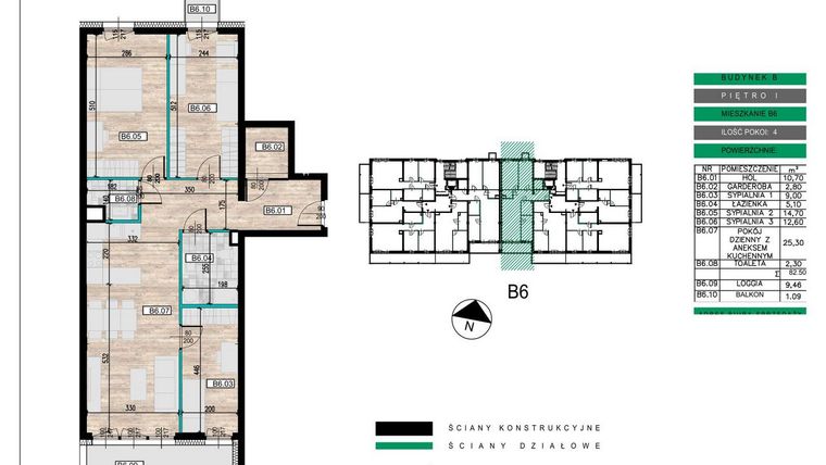Rzut - Mieszkanie na sprzedaż 4 pokoje o powierzchni 82,5 m² - numer B06 w Lwowska 14