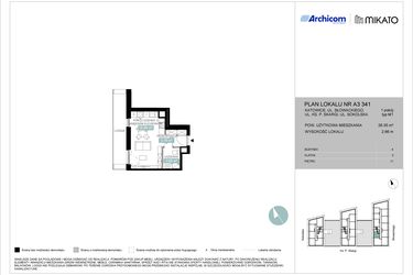 Rzut - Mieszkanie na sprzedaż 1 pokój o powierzchni 26,38 m² - numer A3 341 w Mikato