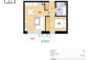Rzut - Mieszkanie na sprzedaż 2 pokoje o powierzchni 34,8 m² - numer L-12 w Mickiewicza 21 Residence