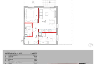 Rzut - Mieszkanie na sprzedaż 3 pokoje o powierzchni 52,27 m² - numer A.02.0.05 w Warszawska 58A