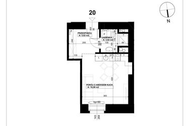 Rzut - Mieszkanie na sprzedaż 1 pokój o powierzchni 25,32 m² - numer 20 w Święty Marcin 65