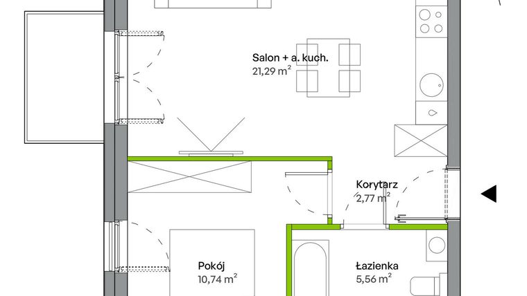 Rzut - Mieszkanie na sprzedaż 2 pokoje o powierzchni 40,36 m² - numer B.04.01.01 w WUWA Vita