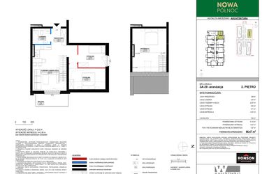 Rzut - Mieszkanie na sprzedaż 4 pokoje o powierzchni 65,09 m² - numer 3A_28 w Nowa Północ etap 2