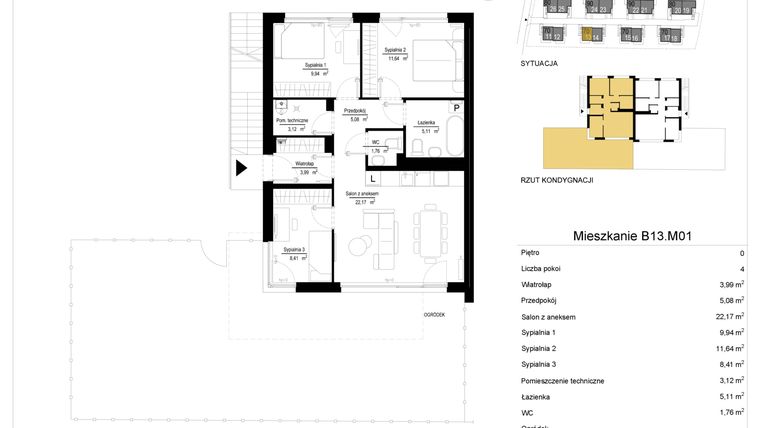 Rzut - Mieszkanie na sprzedaż 4 pokoje o powierzchni 71,22 m² - numer 13.1 w River Park
