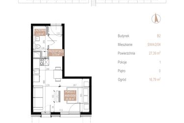 Rzut - Mieszkanie na sprzedaż 1 pokój o powierzchni 27,39 m² - numer SWA/2/04/D w Apartamenty Świeradowska