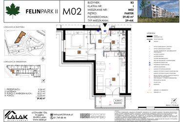 Rzut - Mieszkanie na sprzedaż 2 pokoje o powierzchni 39,43 m² - numer M02 w Felin Park II etap 2