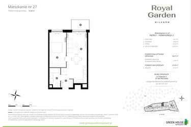 Rzut - Mieszkanie na sprzedaż 2 pokoje o powierzchni 70,82 m² - numer M.27 w Royal Garden Wilanów