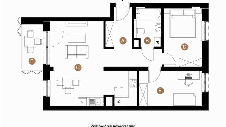 Rzut - Mieszkanie na sprzedaż 3 pokoje o powierzchni 63,68 m² - numer B-1-06 w Taczaka 5