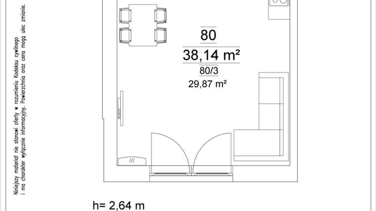 Rzut - Mieszkanie na sprzedaż 1 pokój o powierzchni 38,14 m² - numer 80 w Osiedle Teatralne 19