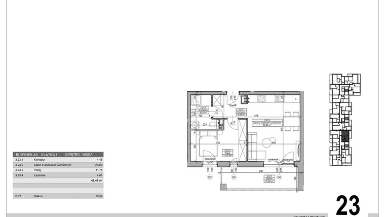 Rzut - Mieszkanie na sprzedaż 2 pokoje o powierzchni 41,41 m² - numer A.9.M.23 w Sobola Biel A9