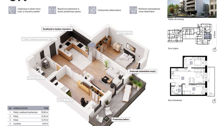 Rzut - Mieszkanie na sprzedaż 3 pokoje o powierzchni 62,05 m² - numer M2 w JR Nowa