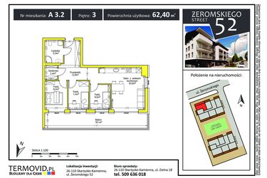 Rzut - Mieszkanie na sprzedaż 3 pokoje o powierzchni 62,6 m² - numer A 3.2 w Żeromskiego Street 52