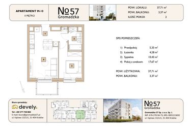 Rzut - Mieszkanie na sprzedaż 2 pokoje o powierzchni 37,71 m² - numer M-10 w Gromadzka 57