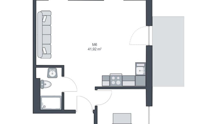 Rzut - Mieszkanie na sprzedaż 2 pokoje o powierzchni 41,92 m² - numer M6 w TARASY GĄSKI