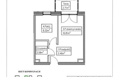 Rzut - Mieszkanie na sprzedaż 2 pokoje o powierzchni 31,17 m² - numer 11 w Działkowa 68